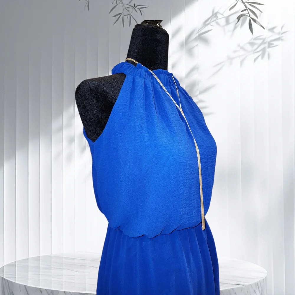 Tacera Blue Halter Tiered Midi Sundress - Picture 3 of 5